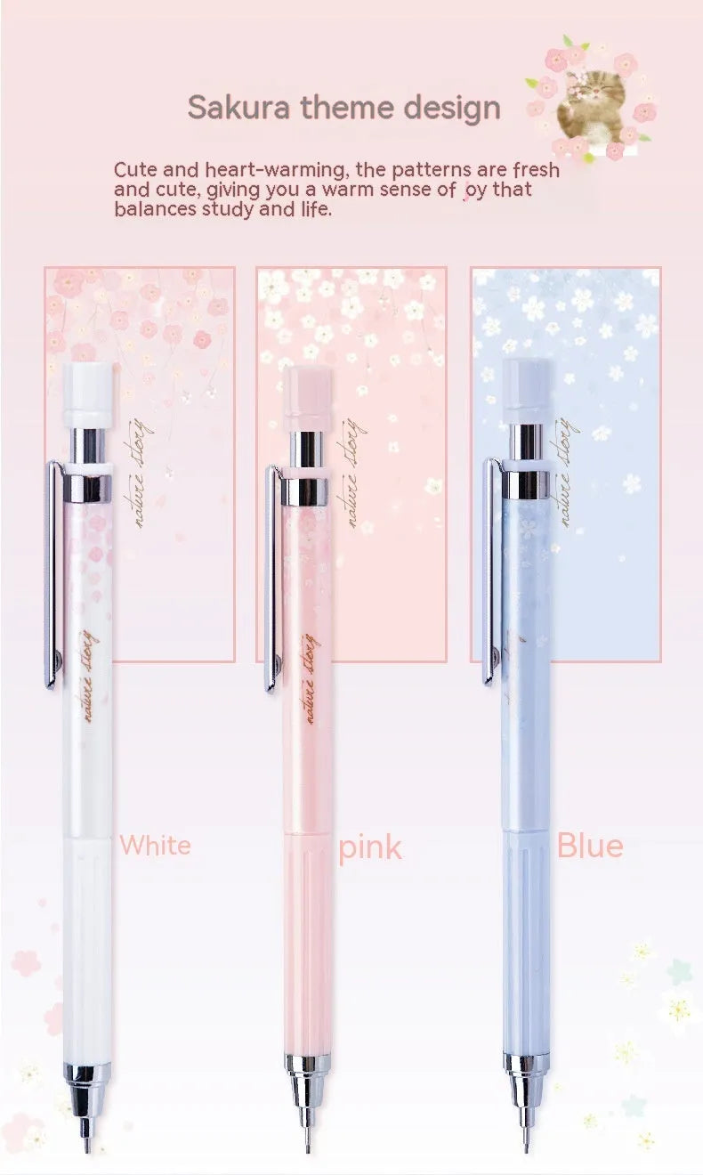 Cartoon design automatic pencil set with 0.5mm leads and three refill boxes in mixed colours
