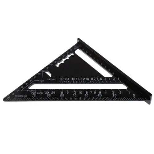 Black aluminium alloy triangle ruler square with 90 and 45 degree angles, 7 inch or 12 inch format