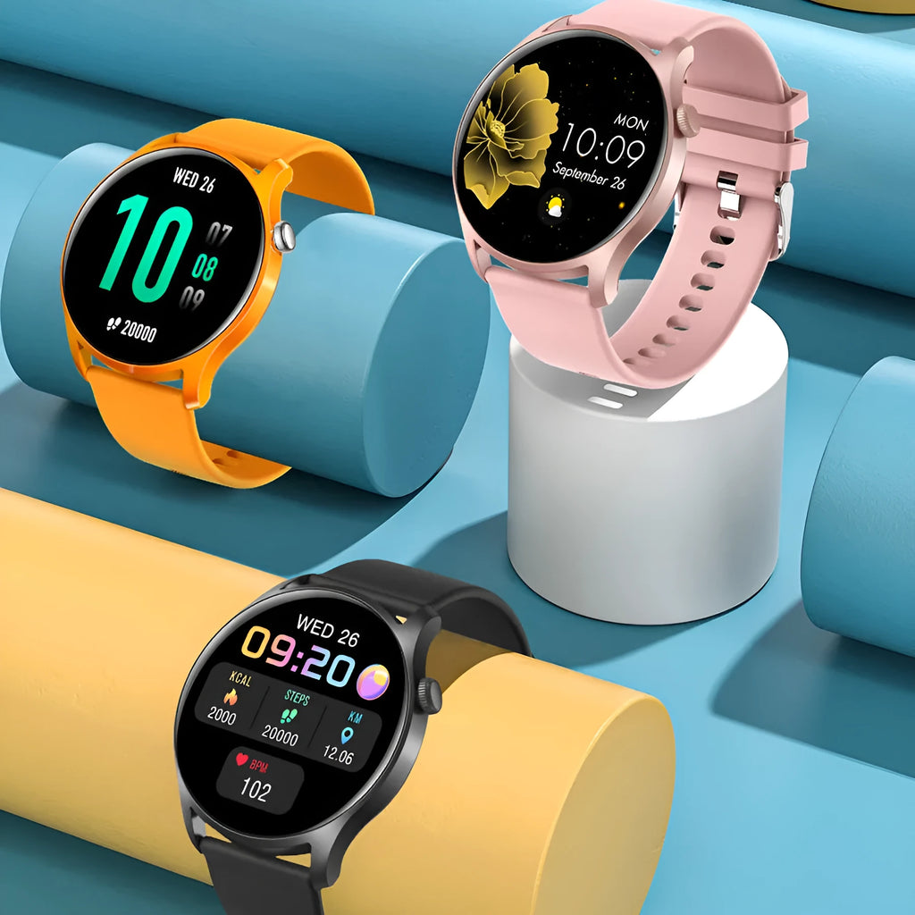 Smart watch with heart rate and blood pressure monitor on silicone wristband