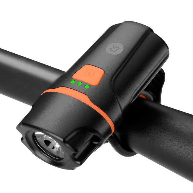 ROCKBROS black aluminium alloy bicycle headlight with 400 lumens USB rechargeable, 103x23x30mm