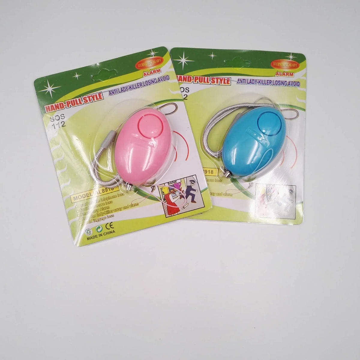 Oval personal alarm in black, blue, pink, red or yellow, 120dB wolf guard anti-tracking keyring alarm for women, elderly and children.