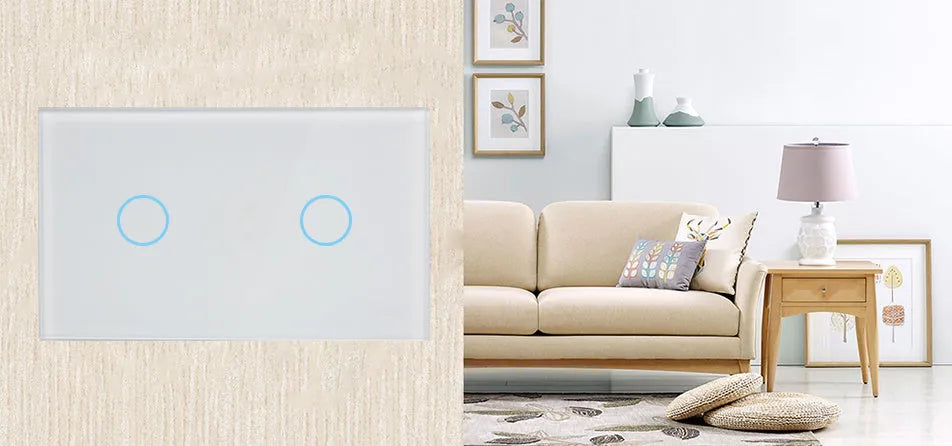 White tempered glass 2-gang touch light switch with remote control for wall mounting