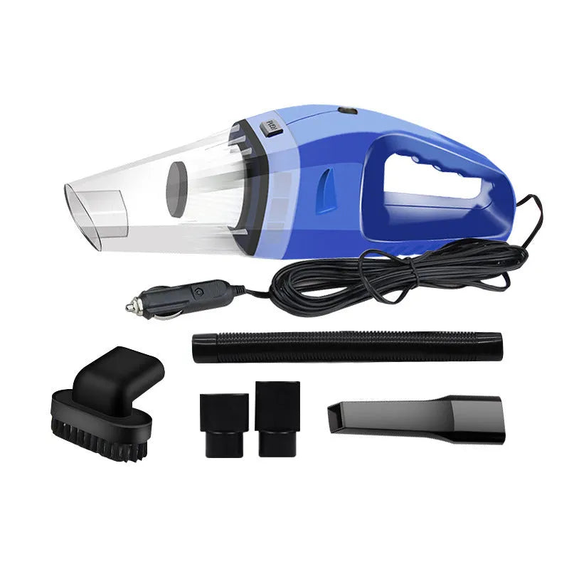Orange 12V handheld car vacuum cleaner with nozzle and long power cord