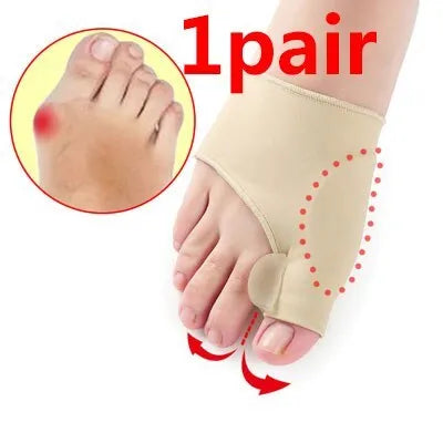 Corrective toe socks with a soft gel bunion pad and toe separator in sizes S, M, L.
