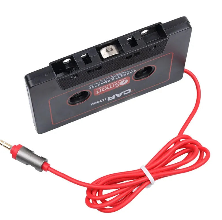 Black car cassette converter adapter with 3.5mm audio jack plug for connecting mobile phones to car stereos