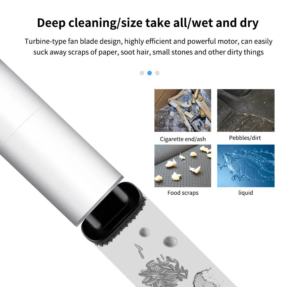 Handheld car vacuum cleaner, 120W 12V, 21.5cm high and 5.4cm diameter, with 3m cord and two nozzles, in white or black