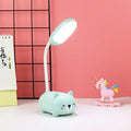 USB rechargeable LED book light in warm white, available in blue or pink with animal designs