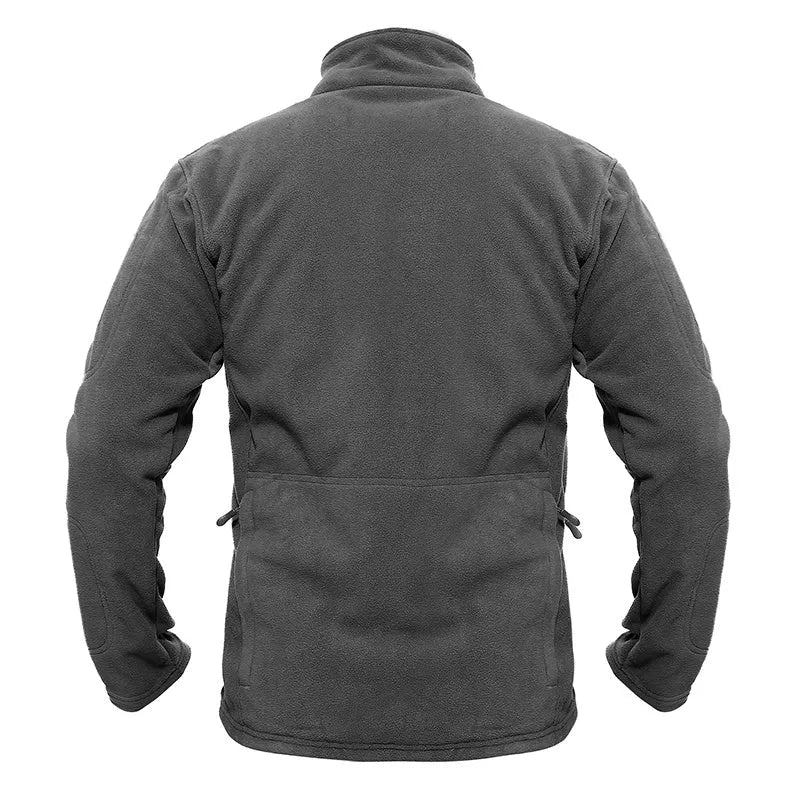 Men's military fleece jacket in black, grey, or army green with zip closure, turn-down collar, and cashmere lining.