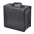 Black Oxford fabric CD DVD storage binder with top carry handle and zipper closure.