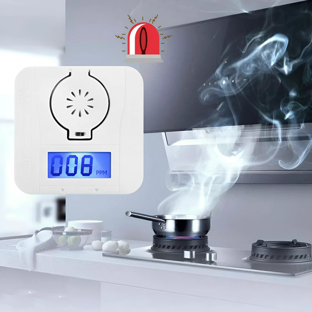 White wireless carbon monoxide alarm for wall mounting with 1.5 metre detection range.