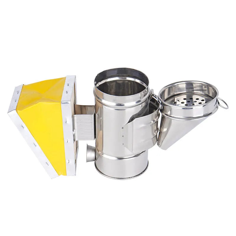 Stainless steel bee smoker with leather bellows, portable small bee smoke fogging machine for hive inspection