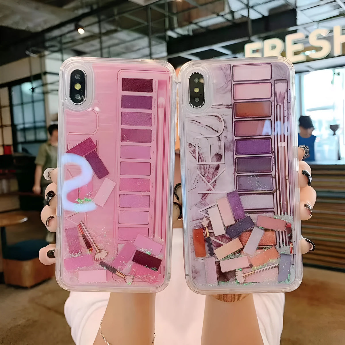 Quicksand phone case for iPhone, plastic back cover in pink or purple with moving effect
