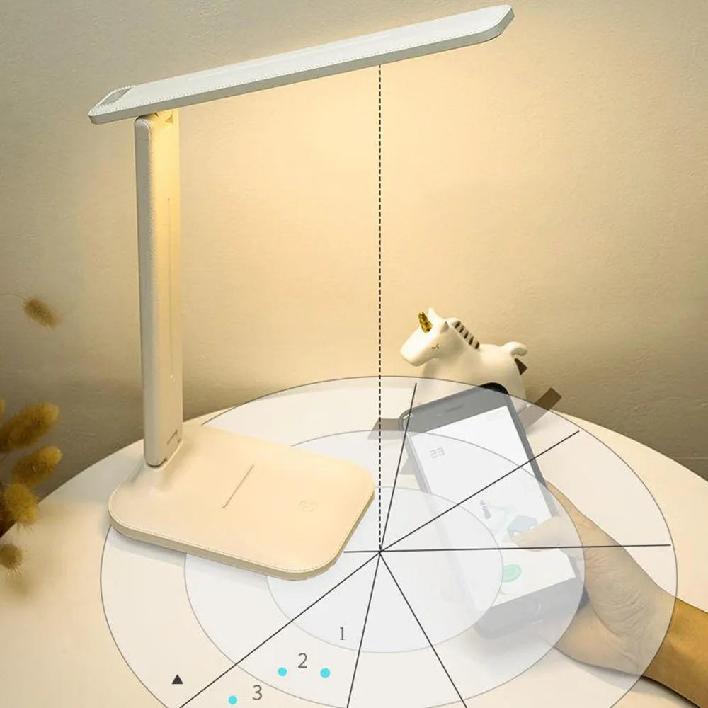 White plastic touch dimming bedside lamp with USB charging socket for children's bedrooms
