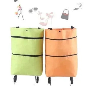 Foldable tug bag shopping cart in Oxford cloth with metal bracket, 10kg load, 45x40x14cm, sapphire blue red green orange