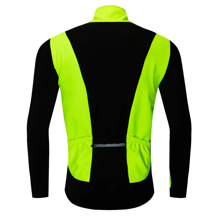 Soft shell thermal fleece cycling jacket in black with green, unisex polyester, sizes S to XXL, 586G