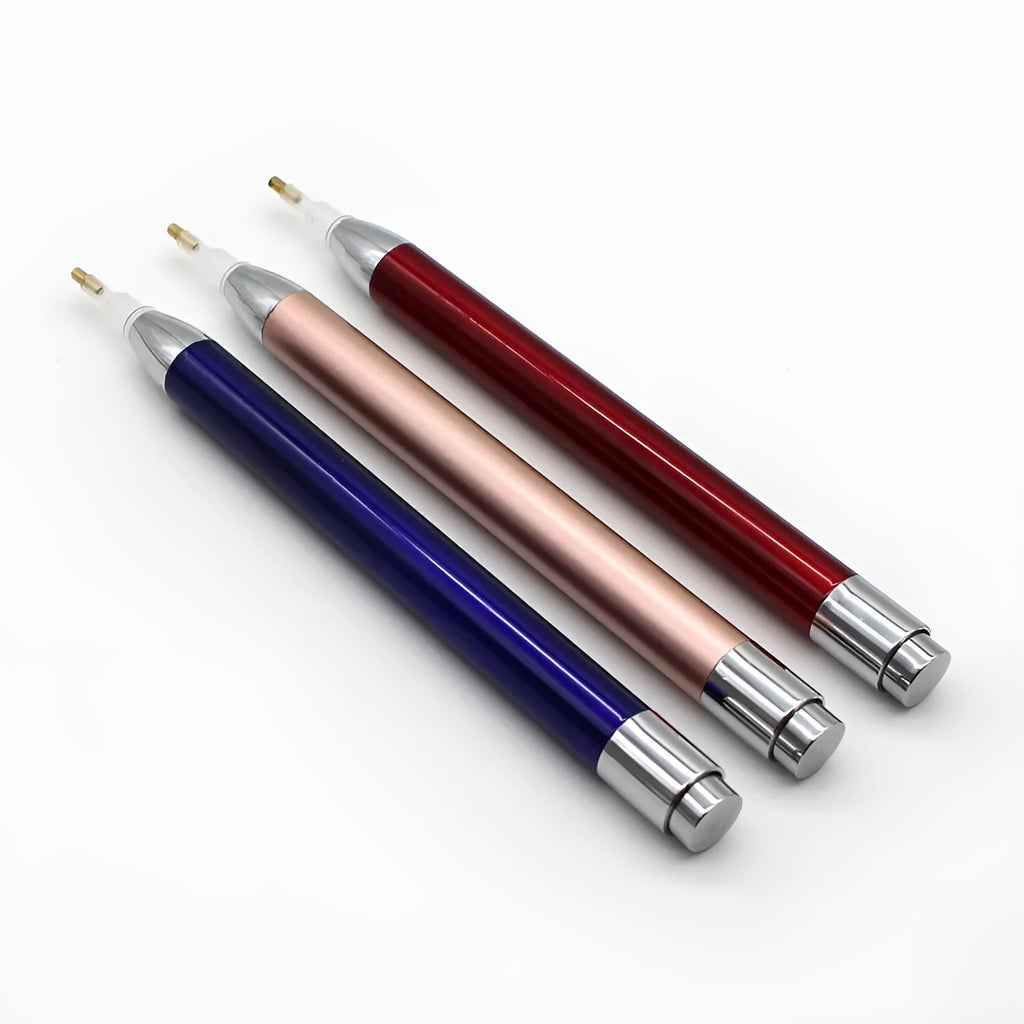 Luminous diamond painting drill pen in blue, gold, or red colours with aluminium alloy construction
