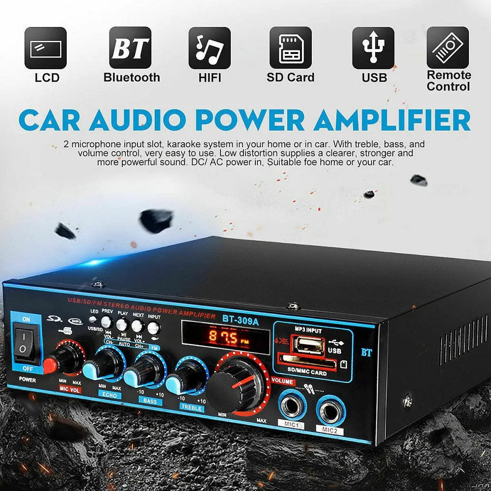 Black BT-309A-A Bluetooth power amplifier with recording function for home and car use
