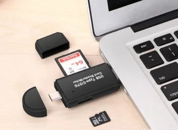 Black USB 3.0 card reader for SD and TF memory cards with Type-C interface