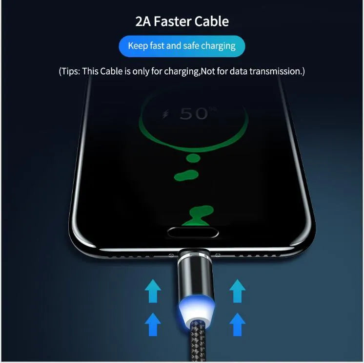 YBD black magnetic LED charging cable with aluminium shell connector next to an iPhone