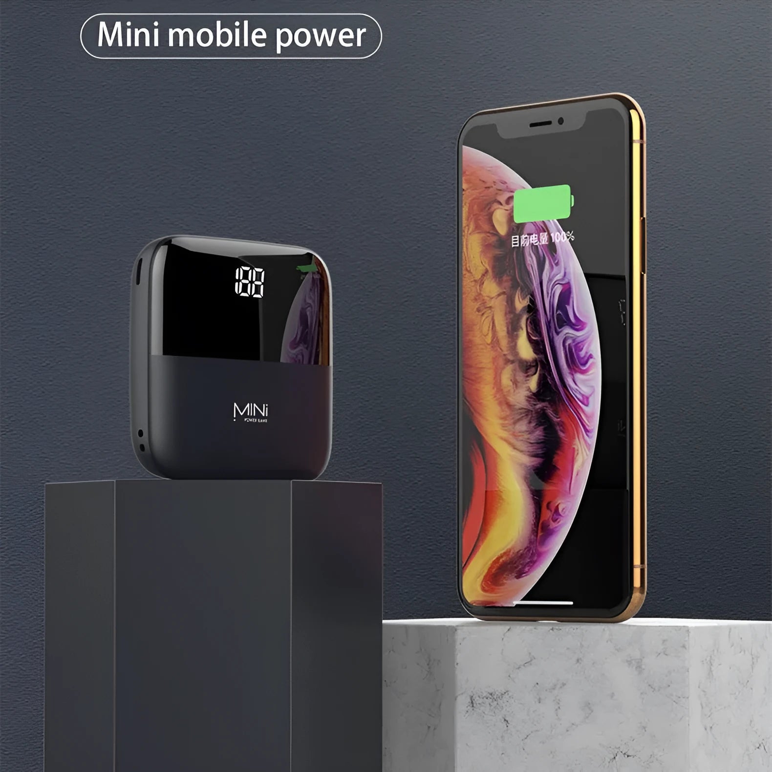 10000mAh portable power bank with digital display showing battery percentage