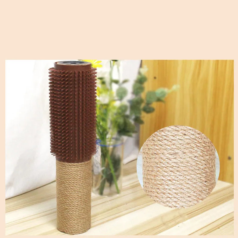 Brown sisal scratching post for cats measuring 30cm tall on wooden floor