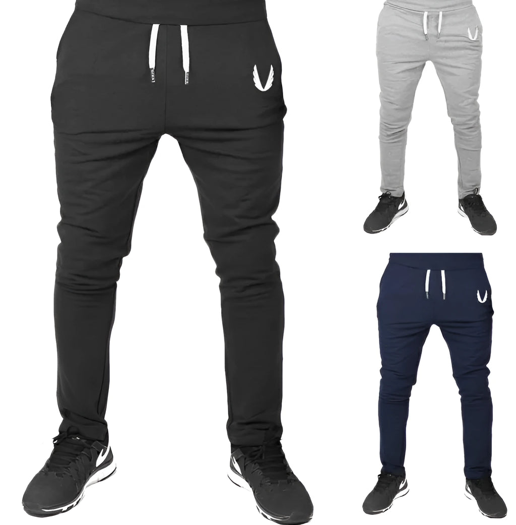 Men's jogger pants for fitness and running in black, dark grey, light grey, or navy, sizes S to 2XL