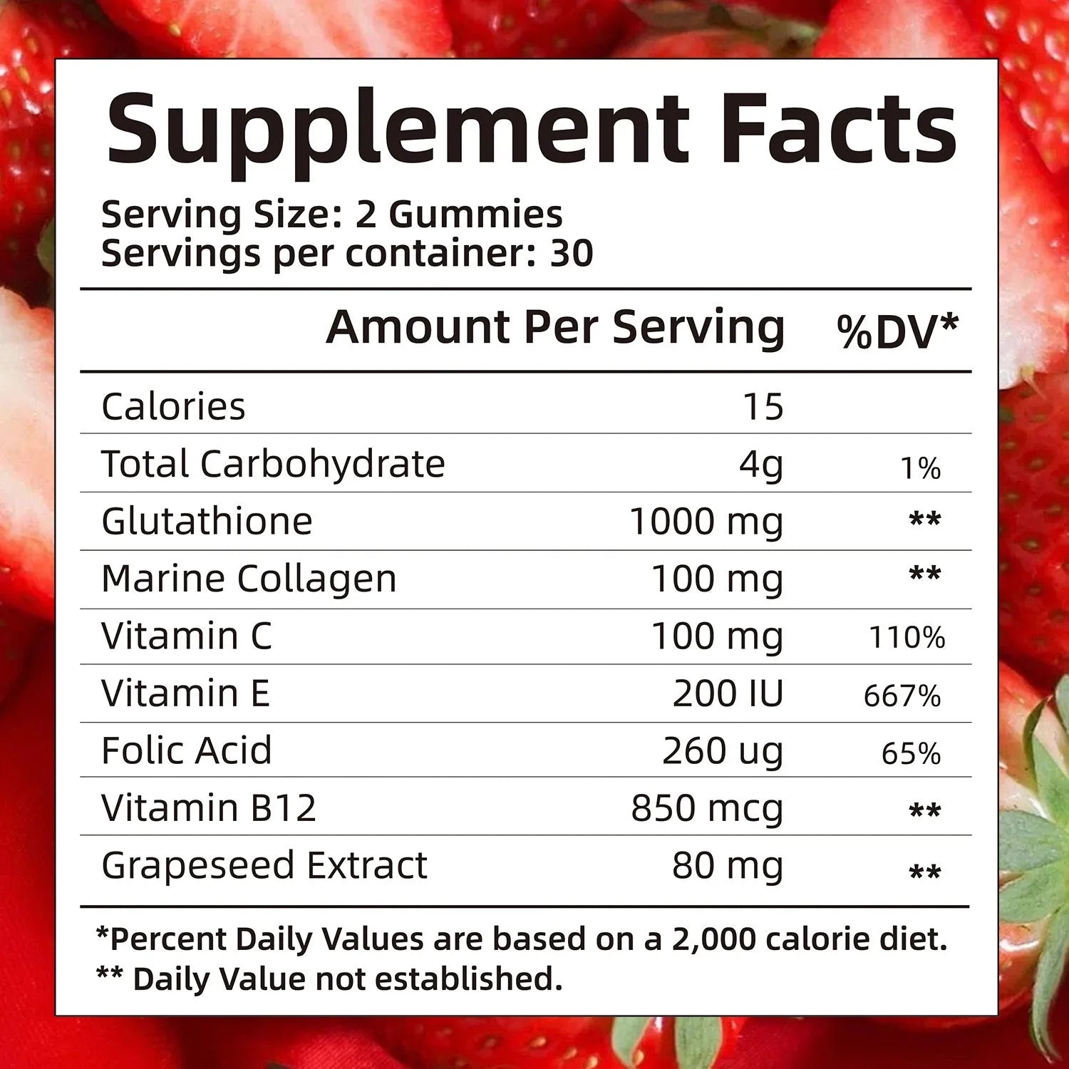Bottle of skin whitening gummies with glutathione and collagen, 60 gummies