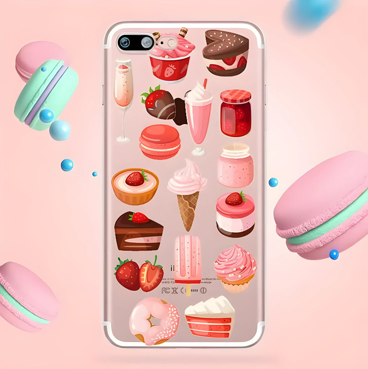 Transparent silicone iPhone case with colourful ice cream pattern design on the back.