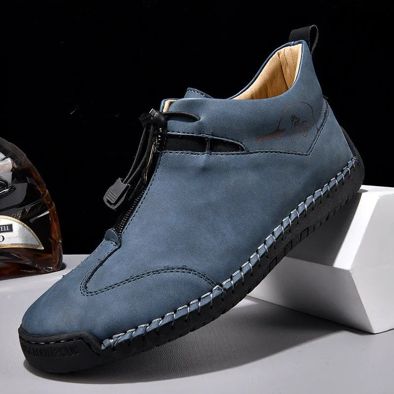 Men's casual leather height increasing shoes with round toe and mid heel