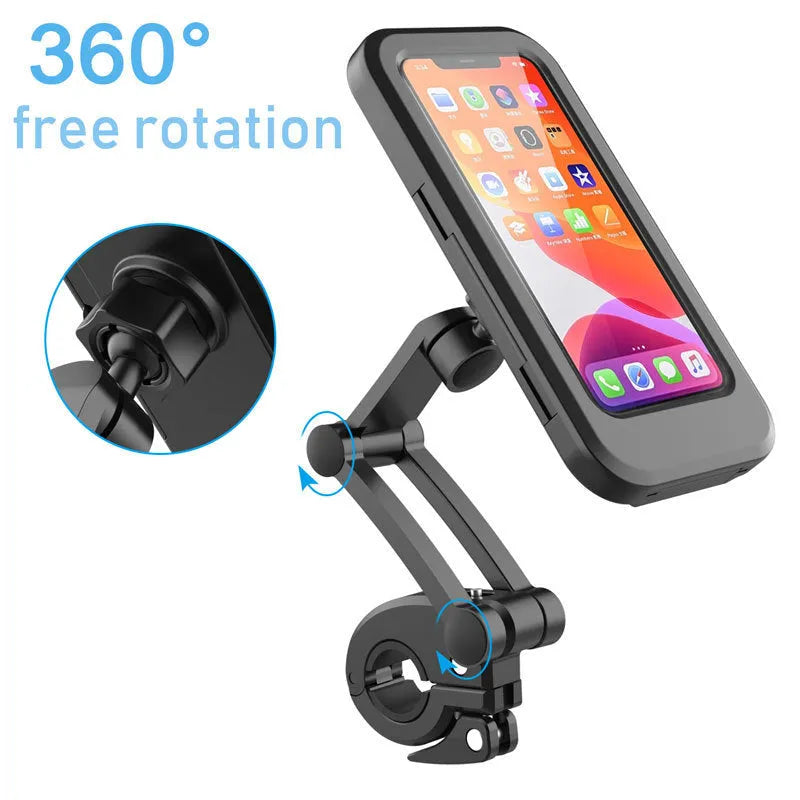 Black waterproof bike phone holder mount with magnetic suction for 4 to 6.7 inch phones on handlebar