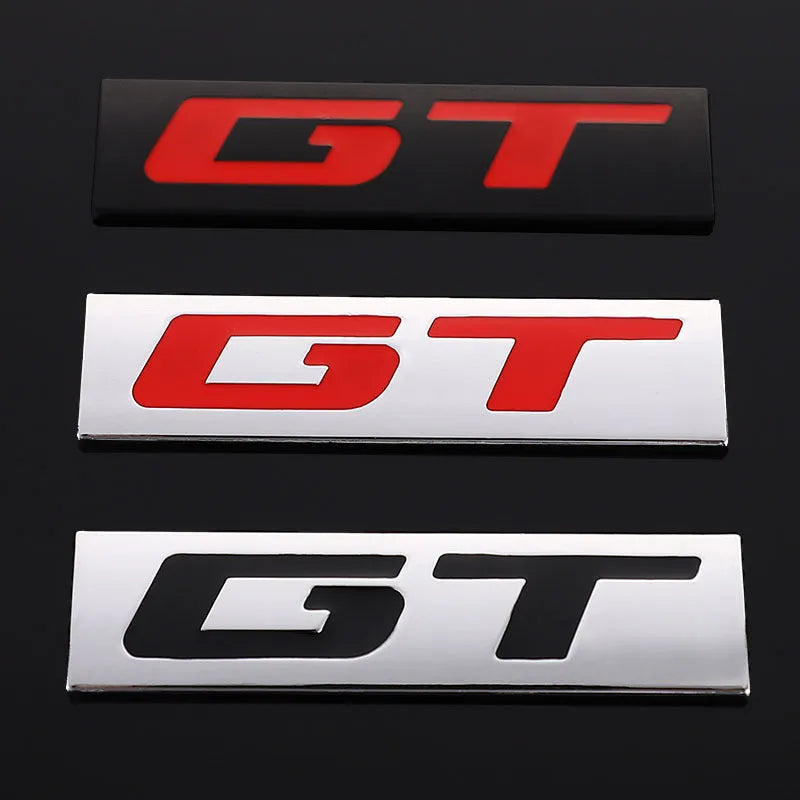 Turbocharged Hybrid metal car sticker emblem, 7.5 x 2cm GT badge in Black or White for car body
