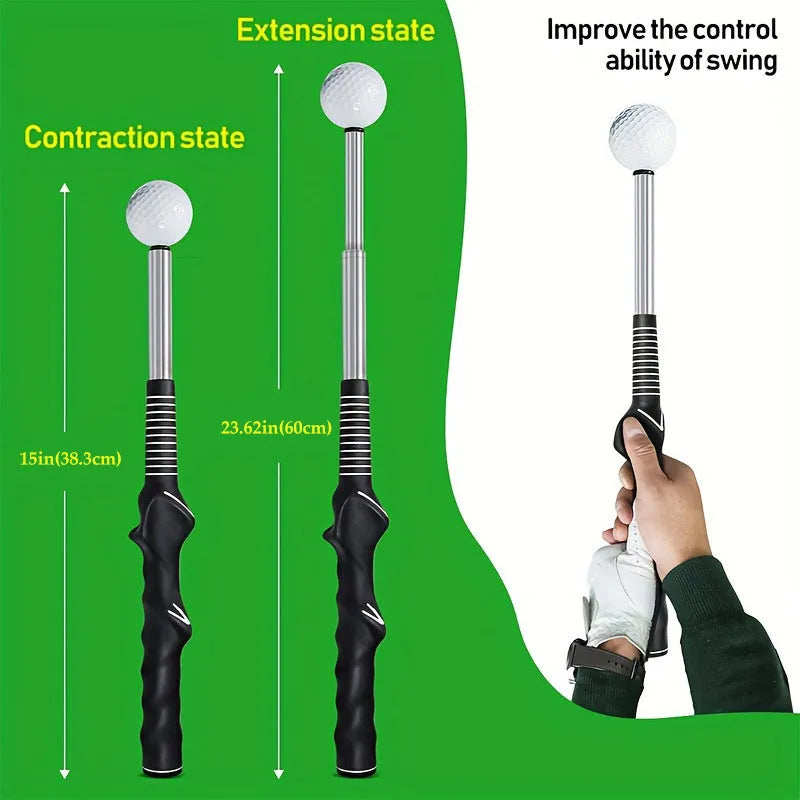 Telescopic golf swing simulator trainer in stainless steel with adjustable extension