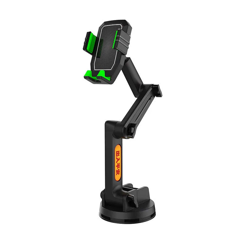 Suction cup car phone holder in grey or green, ABS and sponge, for dashboard and glass