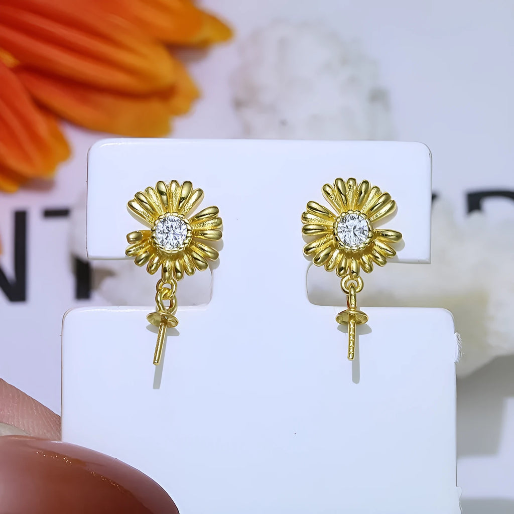 S925 sterling silver baroque flower DIY earring settings without pearls in silver and gold