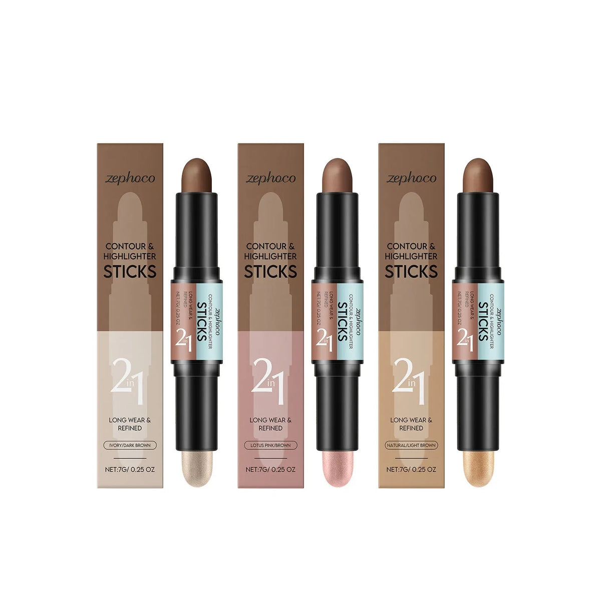 2-in-1 highlighter and concealer makeup stick in a compact, portable size.