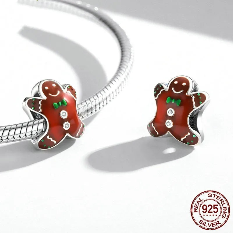Christmas gingerbread man 925 silver bead with SCC2037 dripping oil finish, 1.2cm x 1.0cm, 0.5cm aperture