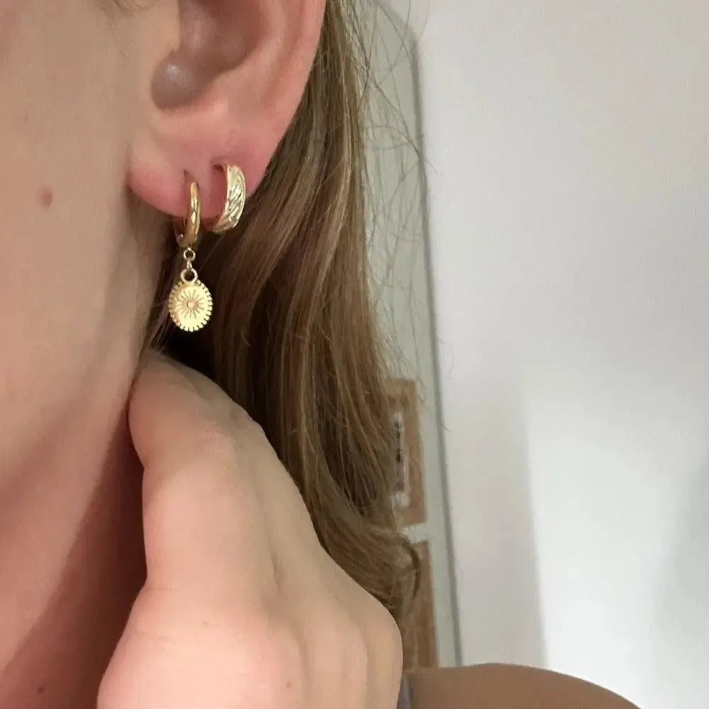 Stainless steel ellipse geometry earrings with ear button fittings in colour XY-EH005