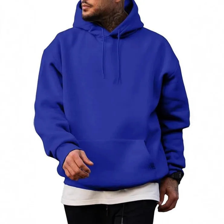 Polyester pullover hoodie with long sleeves available in eight colour options including black and navy blue for spring and autumn casual wear