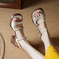 Women's open toe square toe platform sandals in retro style with PU leather upper