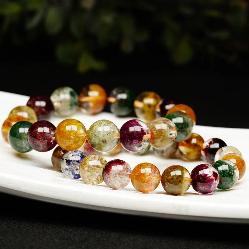 Crystal bracelet with colourful ghost cornucopia design on 10mm beads in ethnic retro style