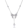 S925 silver heart butterfly clavicle chain necklace with bow pendant
