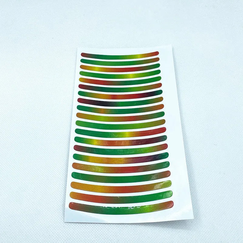 20-piece car wheel hub reflective stickers in multiple colours with arc pattern for tyre warning labels