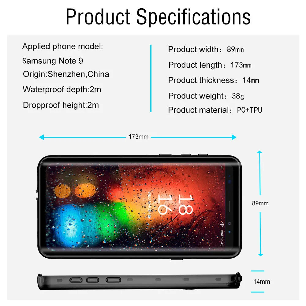 Transparent Samsung Galaxy phone case with IP68 waterproof and shockproof protection in light blue colour