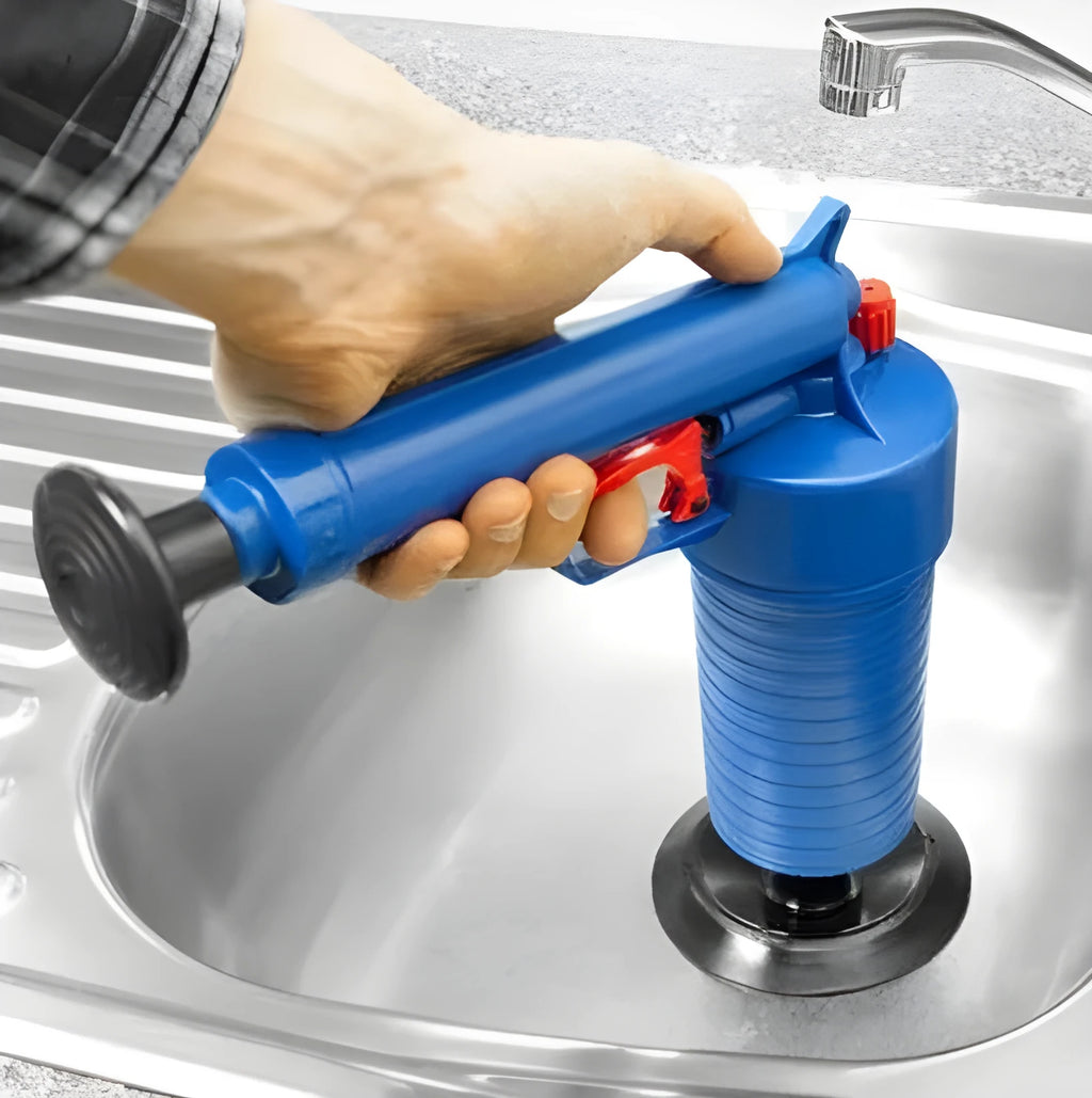 Plastic Drain Blaster Cleaner Gun High-Pressure Air Power for Cast Iron PVC PPR Pipes 28x27.5cm Four Adaptor Suckers for Sink Bathtub Floor Drain Toilet Blockage Hair Vegetable Remover