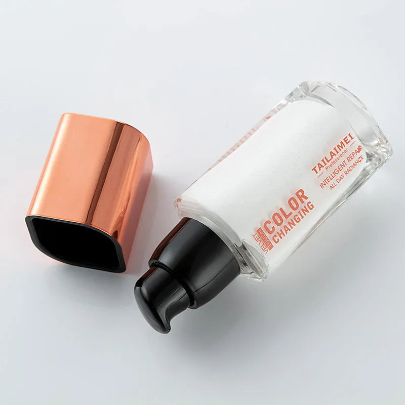 Liquid foundation in White shade with colour-changing technology for warm skin tones