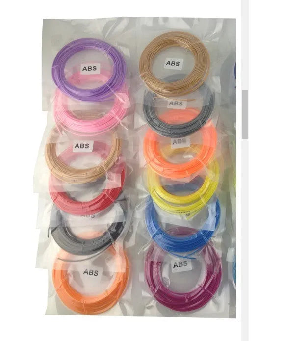 Circular ABS and PLA strip filament for 3D printing pens, 10m to 200m, 5 to 20 colours