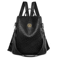 Women's black anti-theft backpack with waterproof PU material and internal organisation compartments
