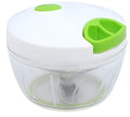 Manual vegetable chopper with three stainless steel blades and 500ml container in green
