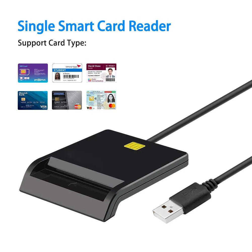DM-HC65 USB Smart Card Reader in black ABS housing with USB 2.0 interface for secure card reading