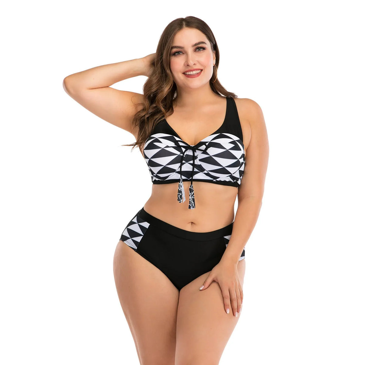 Big cup ladies swimsuit in black, nylon polyester fabric with polyester fibre lining, sizes L to 4XL